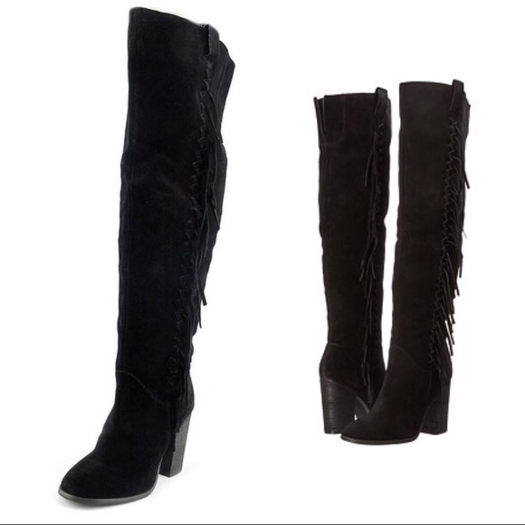 Carlos Santana Shoes - Carlos Santana Black Suede Over the Knee Boots